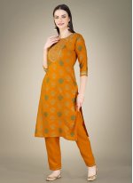 Mustard Cotton  Embroidered Readymade Salwar Suits