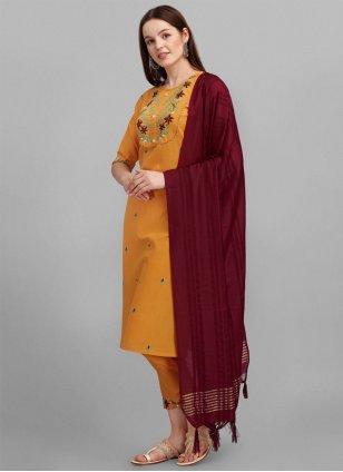 Mustard Cotton  Embroidered Salwar suit