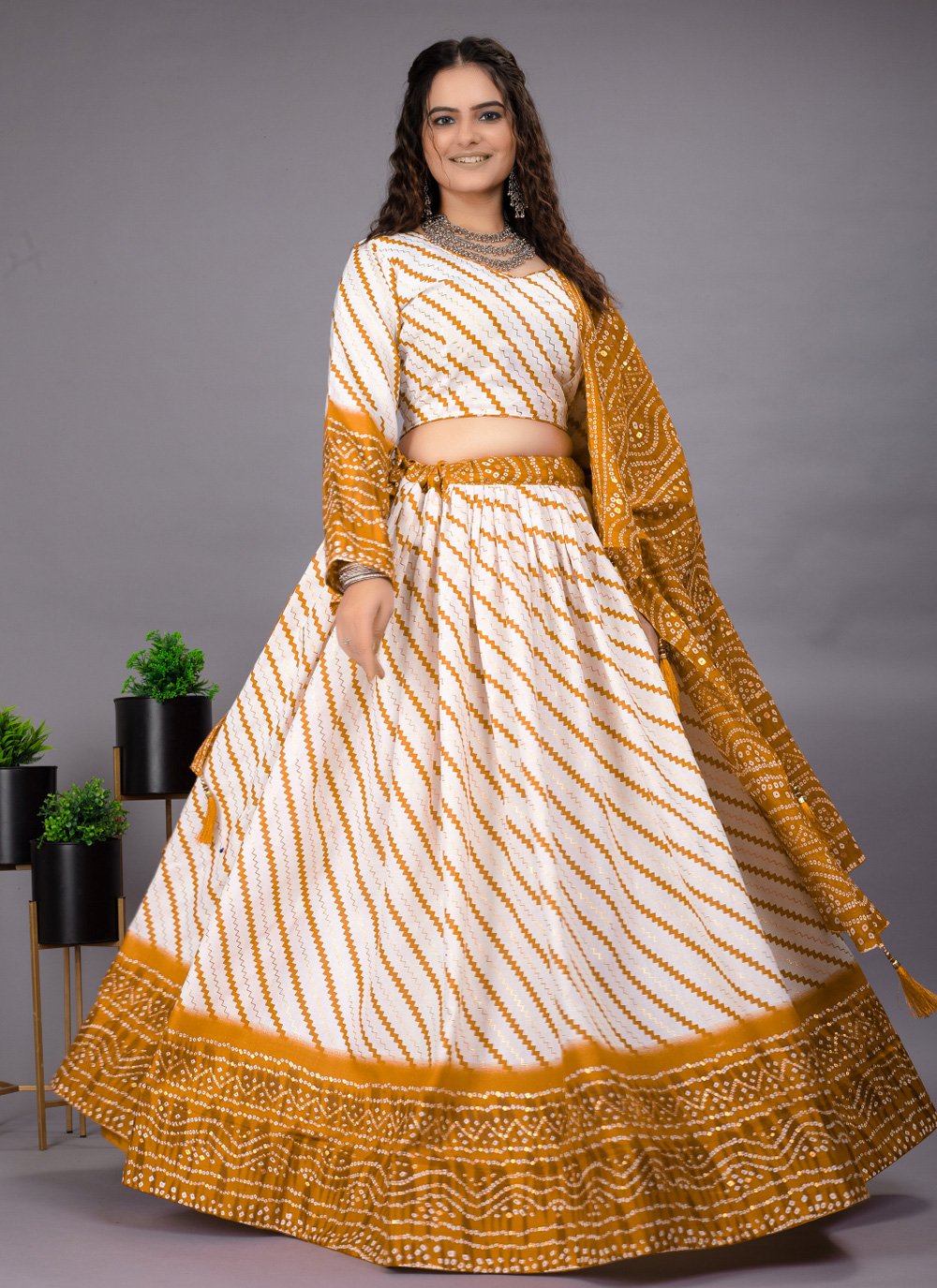 Buy Peach Digital Printed Silk Lehenga Choli With Bandhani Dupatta Online  At Zeel Clothing