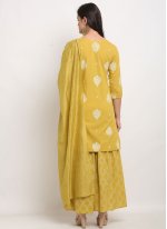 Mustard Cotton  Printed Palazzo Salwar Suit