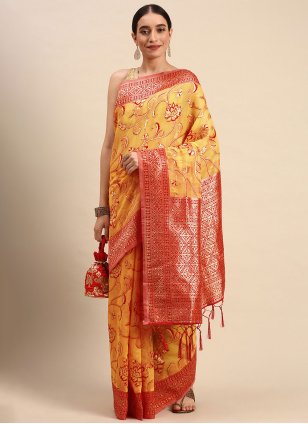 Mustard Cotton  Weaving Designer Saree