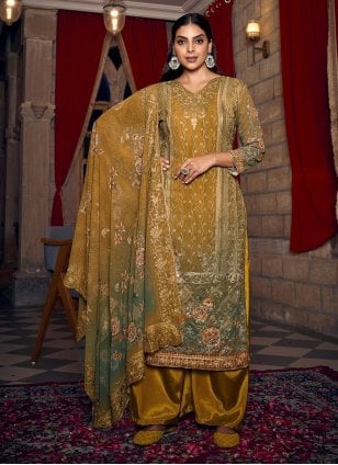 Mustard Embroidered Festival Palazzo Salwar Suit