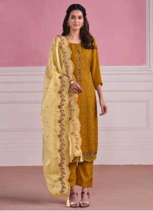 Mustard Embroidered Trendy Salwar Kameez