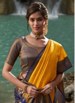Mustard Kanchipuram Silk Woven Designer Sari