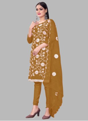 Mustard Organza Embroidered Salwar suit
