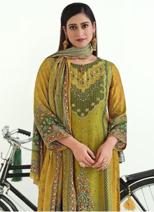 Mustard Pashmina Digital Print Trendy Salwar Suits