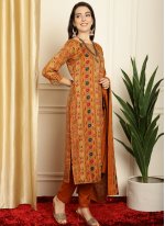 Mustard Pashmina Flower Print Salwar suit