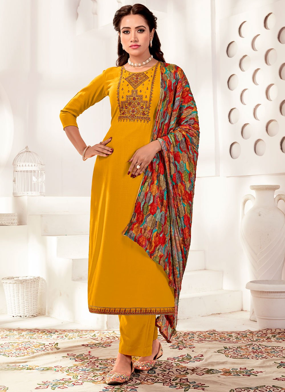 Mustard Rayon Diamond Trendy Salwar Suits