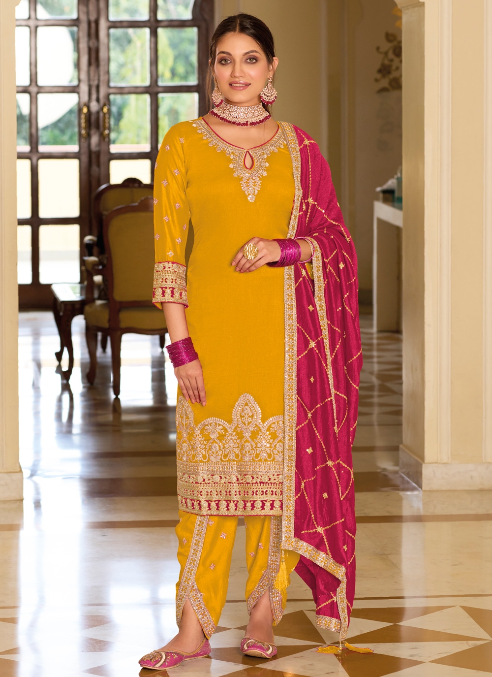 Yellow punjabi hot sale salwar kameez