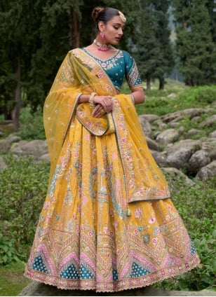 Mustard Silk Embroidered Trendy Chaniya Choli