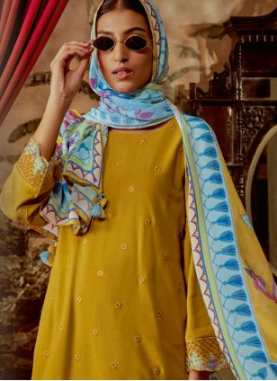 Mustard Silk Embroidered Trendy Salwar Suits