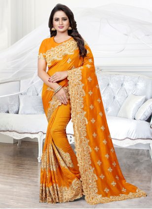 Mustard Silk Embroidered Trendy Sari