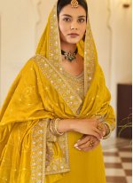 Mustard Vichitra Silk Embroidered Pakistani Salwar Suit