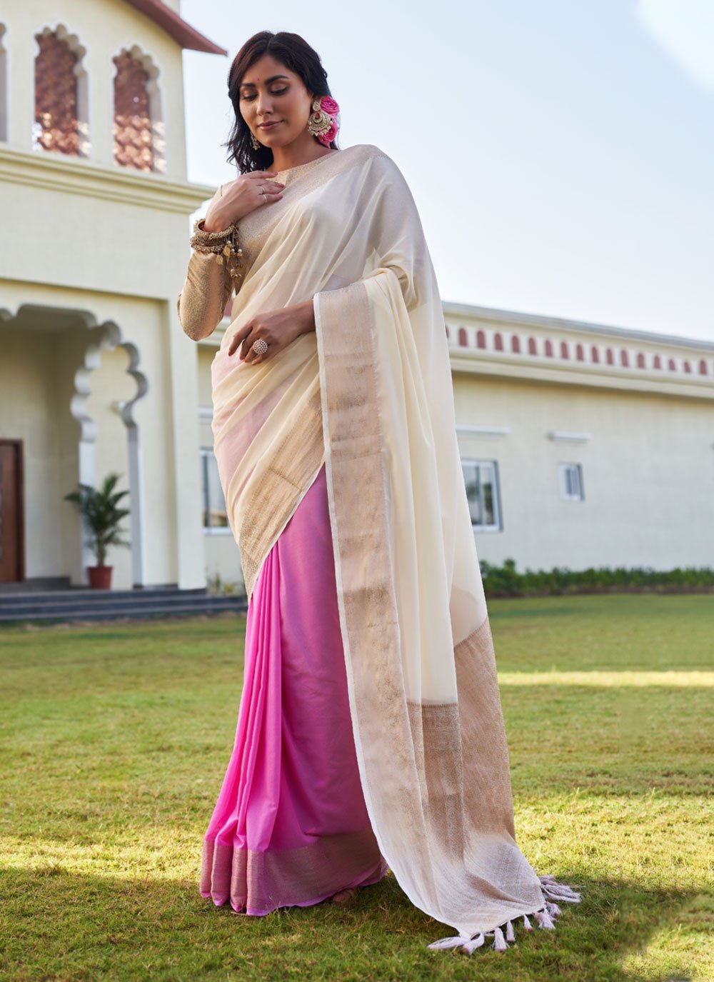 Buy Off White Saree/Sari Online In USA, UAE, CA, UK! Order Now!