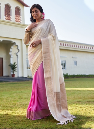 Arresting White Color Kanjivaram Tussar Silk Saree