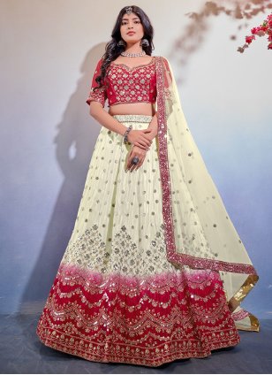 Ivory Raw Silk Lehenga Choli Pakistani Wedding Dresses – Nameera by Farooq
