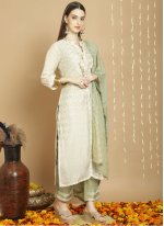 Off White Chanderi Embroidered Salwar suit