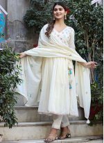 Off White Cotton  Embroidered Readymade Salwar Suits
