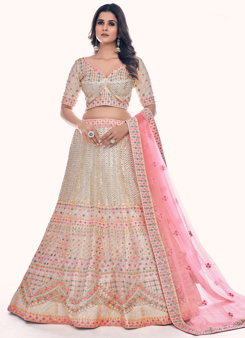 Gajri Pink Colour Embroidered Attractive Party Wear Georgette Lehenga choli-  ShopLance