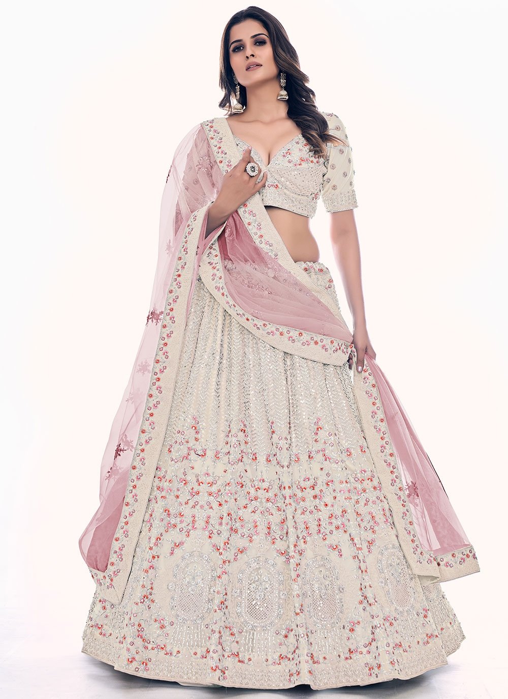 White pink embroidered wedding lehenga Suneet Varma | Wedding lehenga  online, Designer bridal lehenga choli, Designer bridal lehenga