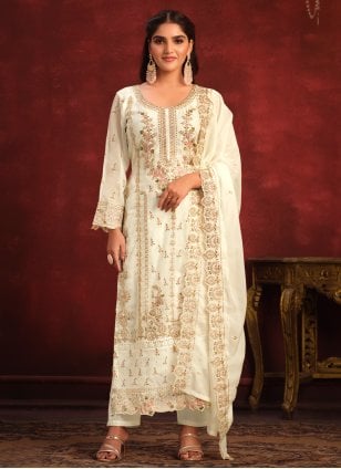 Off White Organza Embroidered Pakistani Salwar Suit