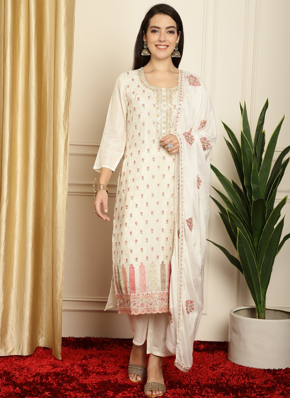Off White Churidar Salwar Kameez and Off White Churidar Salwar Suits online  shopping