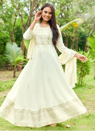 Popular Beige Silk Indian Gown and Beige Silk Designer Gowns Online Shopping
