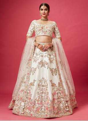 Off White Silk Sequins Embroidered Trendy Bridal Wear Chaniya Choli