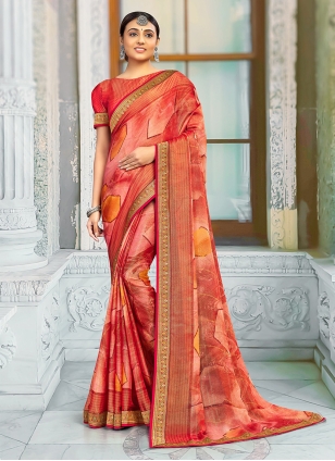 Orange Brasso Printed Trendy Saree