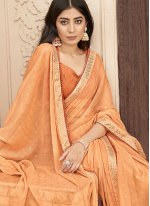 Orange Chiffon Embroidered Contemporary Sari