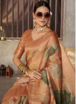 Orange Cotton  Digital Print Trendy Sari