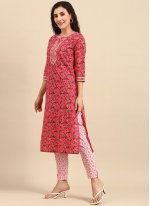 Orange Cotton  Flower Print Readymade Salwar Suits