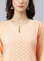 Orange Cotton  Printed Straight Salwar Suit
