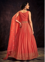 Orange Georgette Mirror Trendy Designer Gown