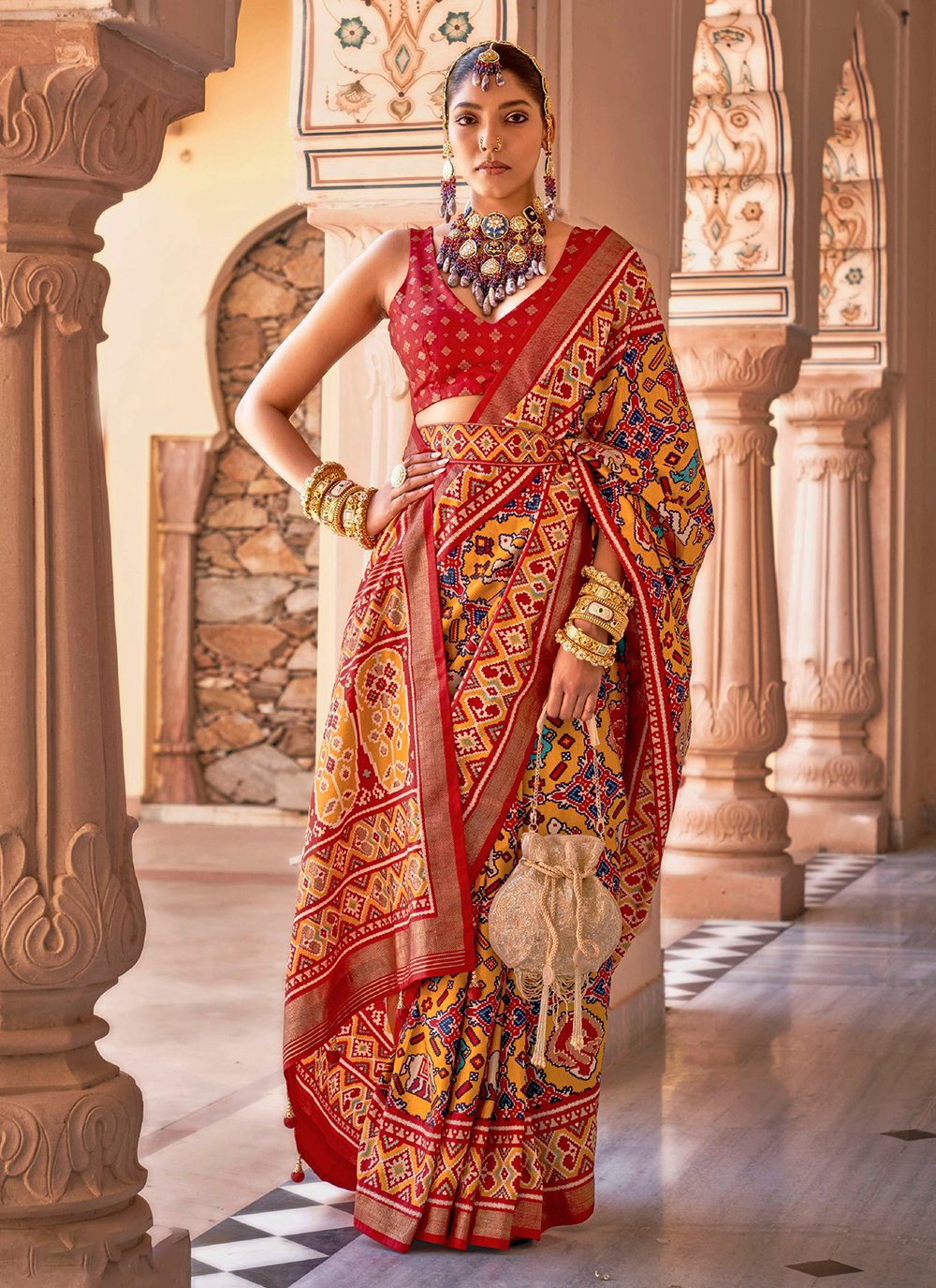 Orange Patola Silk Printed Designer Sari Salwari