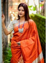 Orange Raw Silk Weaving Contemporary Saree