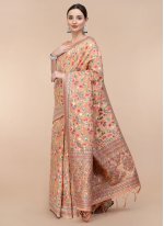 Orange Silk Blend Woven Designer Traditional Sari
