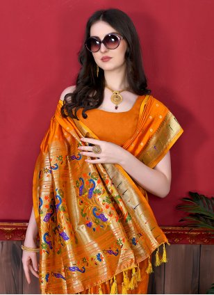 Orange Silk Border Traditional Saree