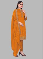 Orange Silk Embroidered Salwar suit