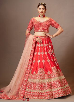 Orange Silk Embroidered & Sequins Work Trendy Ghagra Choli for Wedding