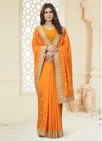 Orange Vichitra Silk Border Contemporary Sari