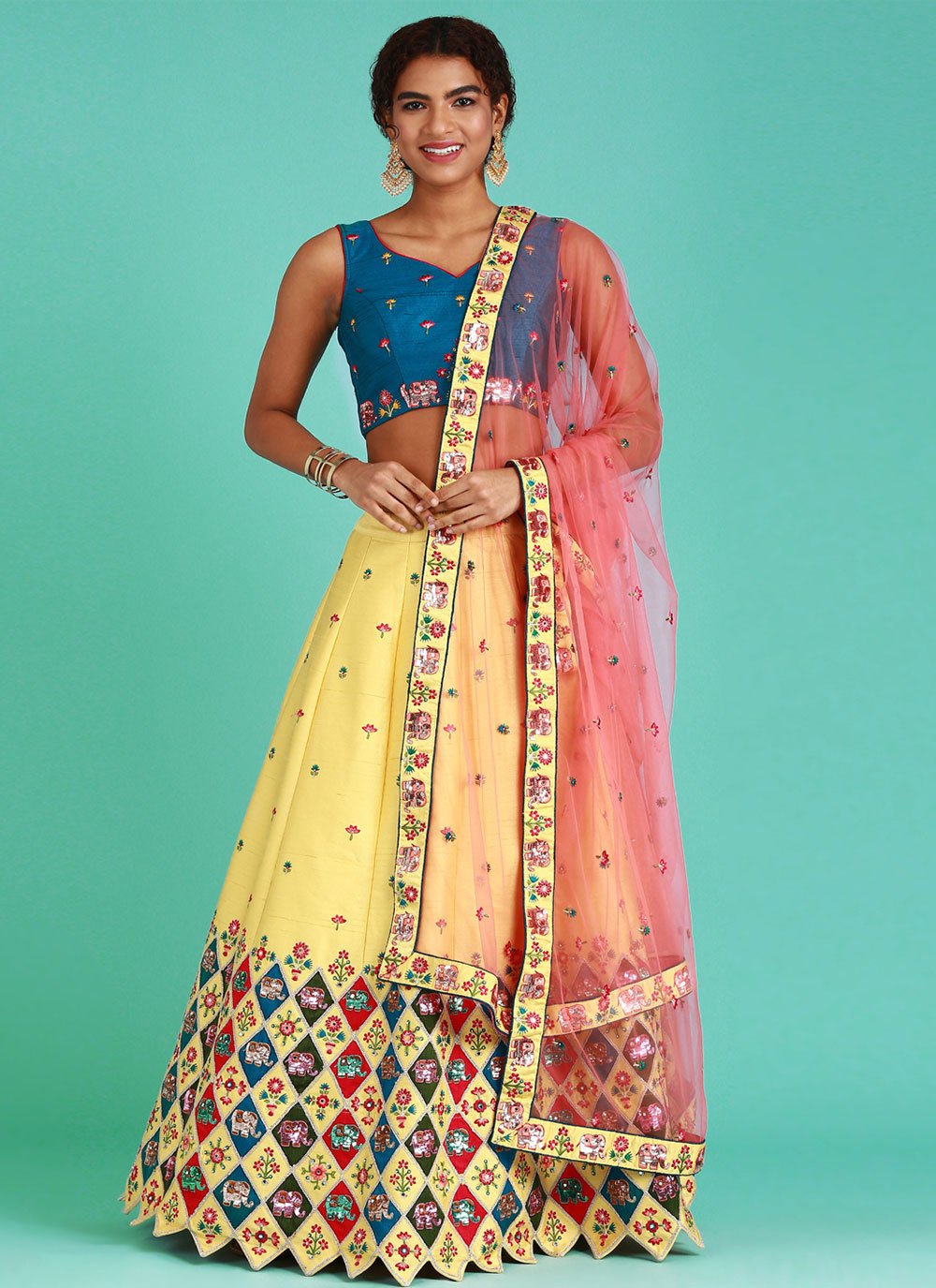 Buy Pink color silk embroidery party wear lehenga choli at fealdeal.com