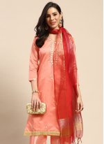 Peach Chanderi Embroidered Palazzo Salwar Suit