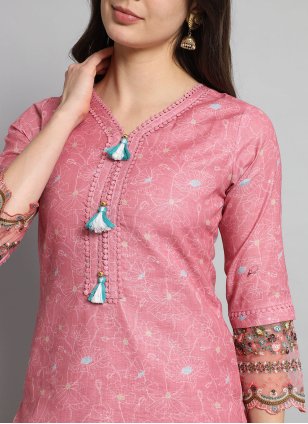 Peach Cotton  Embroidered Salwar suit