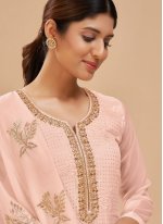 Peach Georgette Embroidered Palazzo Salwar Suit