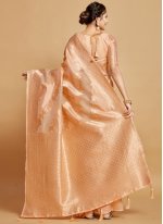 Peach Linen Woven Classic Traditional Sari