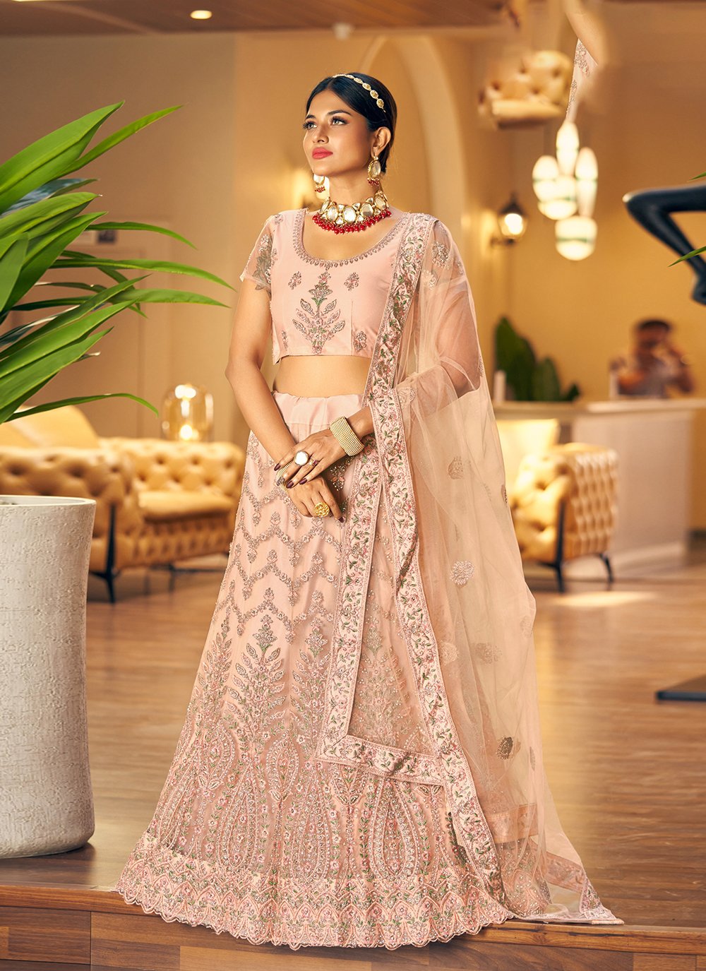 Pakistani Wedding lehenga in shades of gold,pink and peach on her wedding  day | eBay