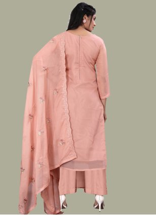 Peach Organza Embroidered Palazzo Salwar Suit