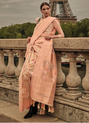 Peach Organza Weaving Classic Sari
