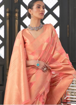 Peach Organza Weaving Trendy Sari